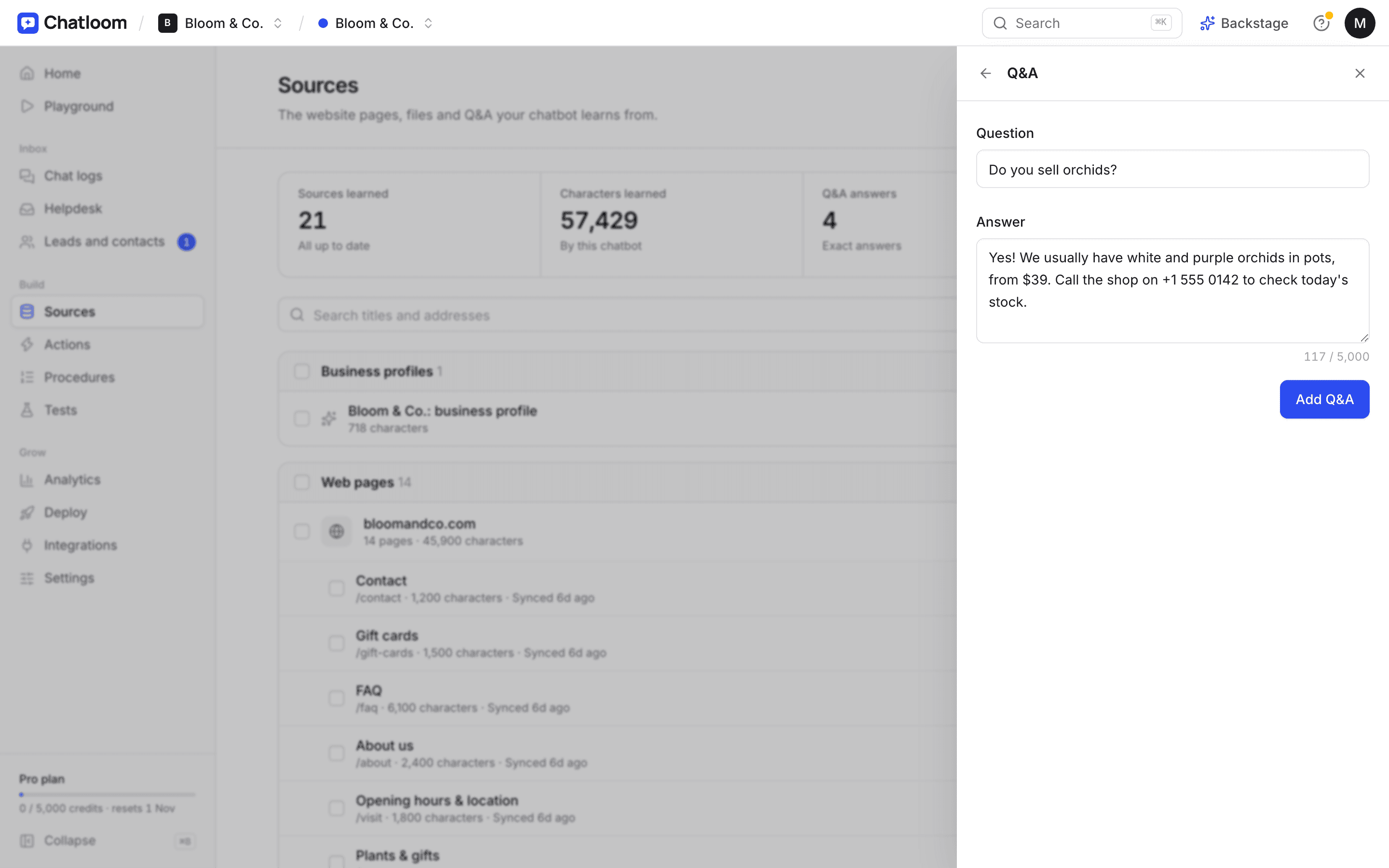 Adding a question and answer in Chatloom